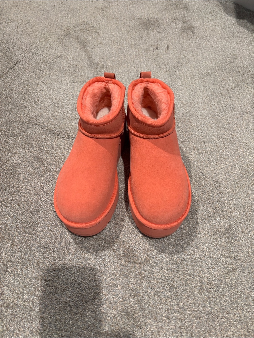 UGG Coral-Red Platform Slip-On Boots